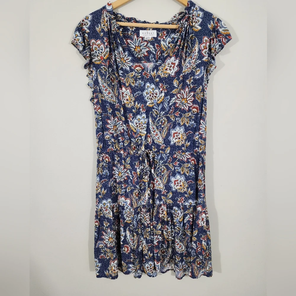 Sold Velvet by Graham and Spencer Paloma tie Waist boho floral mini dress - Picture 2 of 13